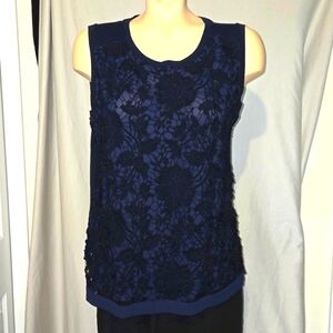 Ann Taylor Loft navy blue crochet front tank top